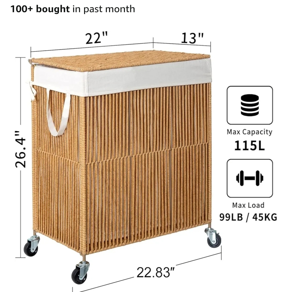 Wicker Laundry Hamper with Wheels